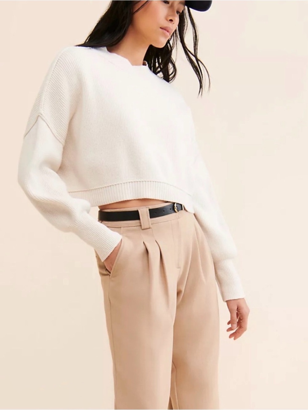EUC Free People Easy Street Cropped Pullover in Ivory
